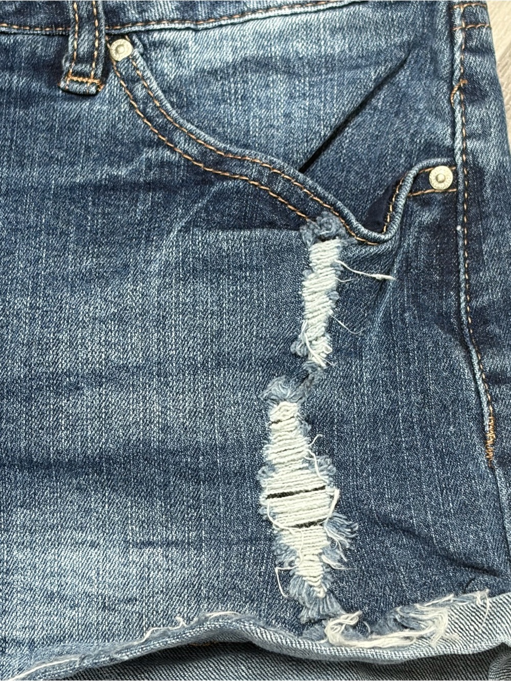 refuge Medium Blue Distressed Denim Cutoff Shorts - Picture 2 of 5